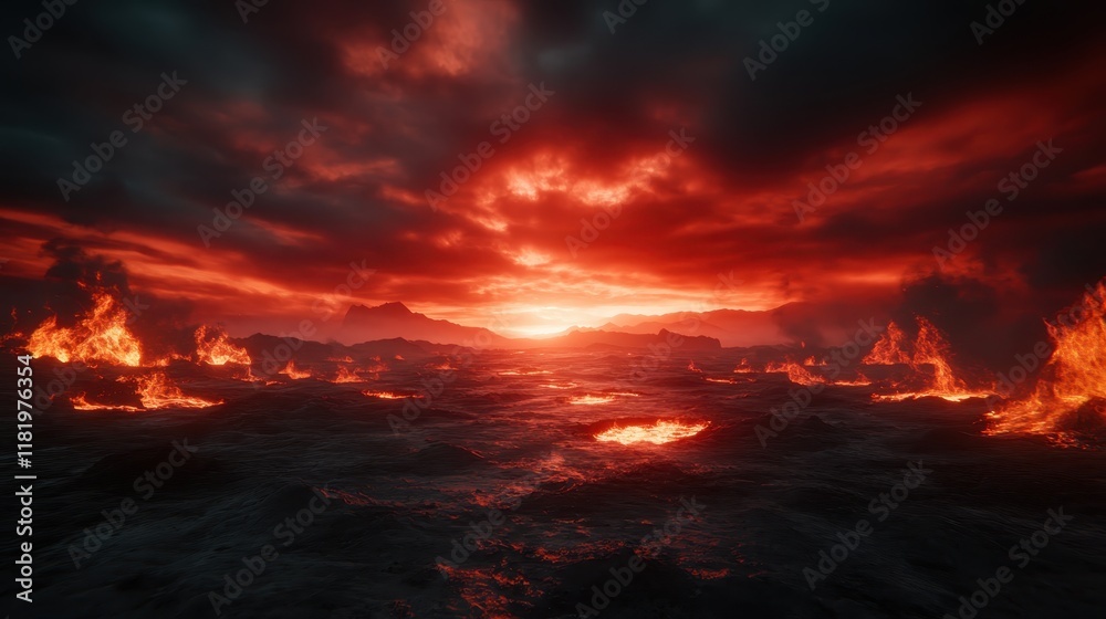 A stunning scene of waves of lava erupting against a dramatic sunset, blending heat and color to showcase the incredible forces of nature in vivid detail. A stunning scene of waves of lava erupting against a dramatic sunset, blending heat and color to showcase the incredible forces of nature in vivid detail.