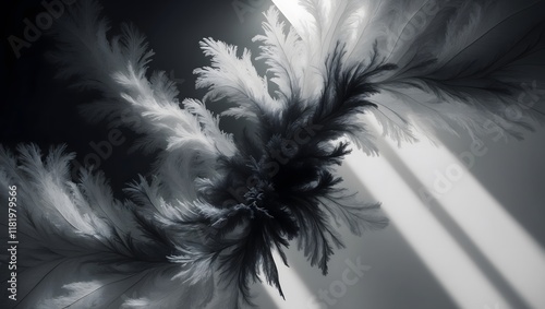 Moody atmospheric photography featuring an abstract background with intricately interwoven patterns of diffuse light and dark shadows, masterfully balancing contrast and harmony, evoking a sense of my photo