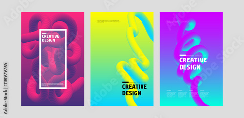 2025 trends - Minimal abstract gradient covers. Colorful covers design set. wave fun bg. Applicable for design covers, pentation, magazines, flyers posters . Vector illustration