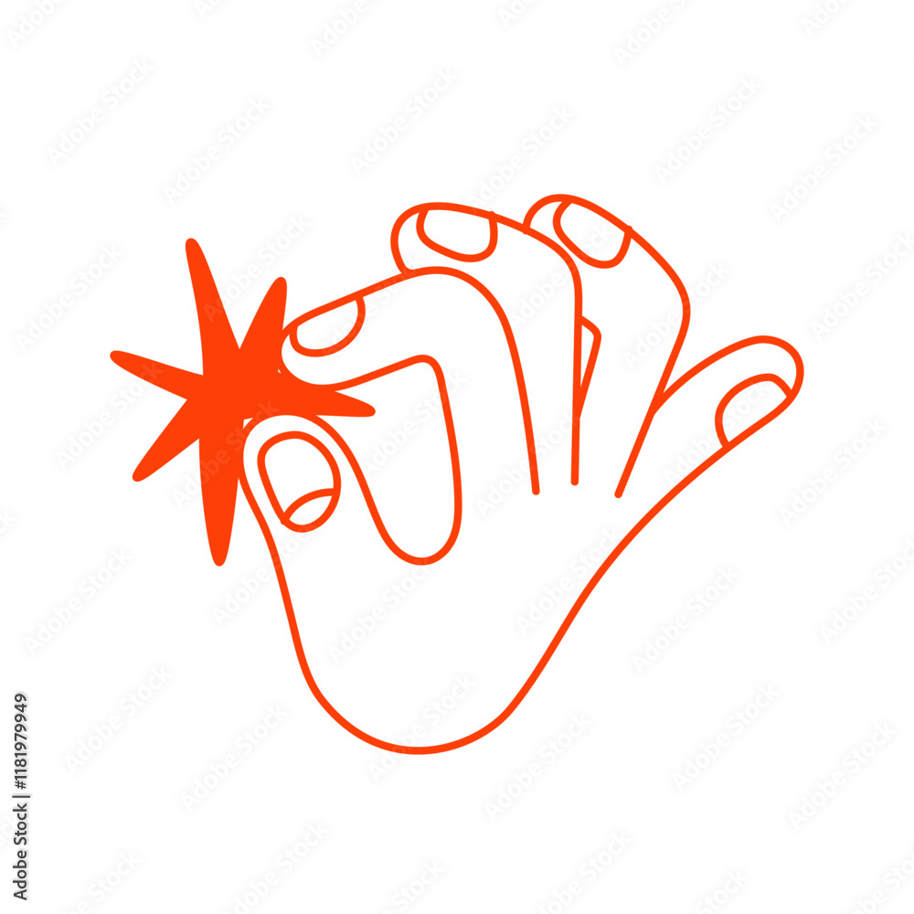 Vector simple linear illustration, hand poster, logo, print design template, hand drawn hand holding star, gesture in minimal modern art style