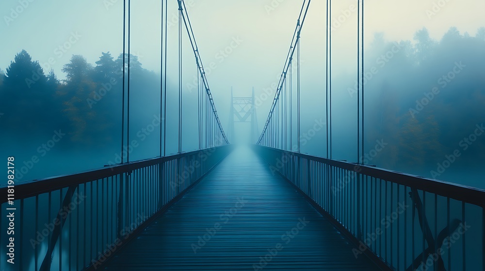 Fototapeta premium Bridge over the river in a foggy morning