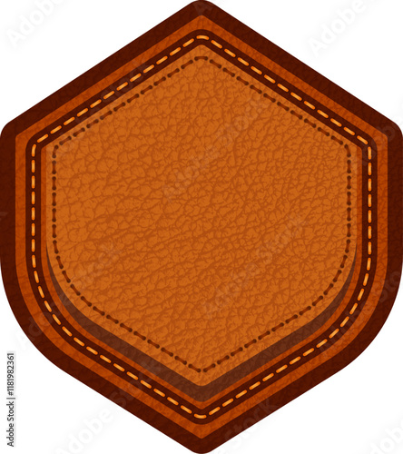 Leather label with grungy texture and seam. Brown lag element or sign, isolated for cloth design