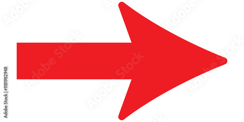 Long red arrow icon vector pointing right. Arrow shape element. Bold arrow icon. large size red long arrow.