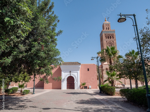 Koutoubia mosque in Marrakech from Parc Lalla Hasna photo