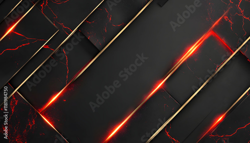 Abstract Black Gold Red Marble Geometric Design