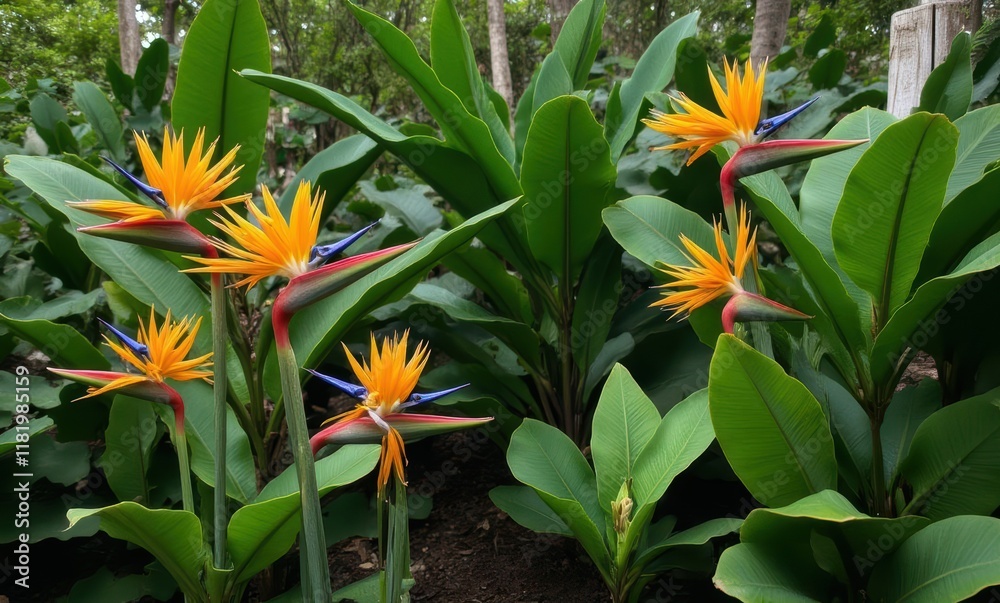 Vibrant tropical flowers in lush greenery Vibrant tropical flowers in lush greenery