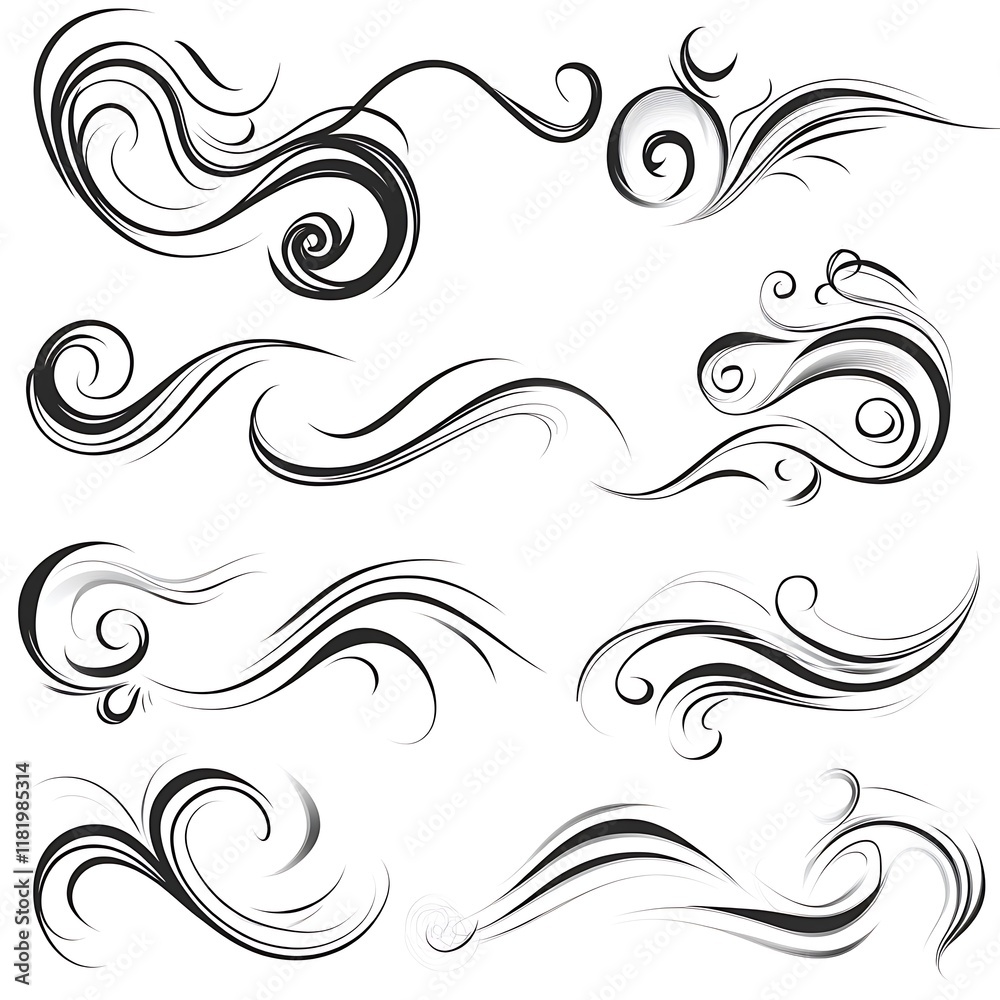 Set of decorative swirls and flowing lines for design elements Set of decorative swirls and flowing lines for design elements