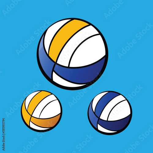 High-Quality Vector Illustration of Blue and White Volleyballs, Professional Volleyball Clipart for Digital and Print Use