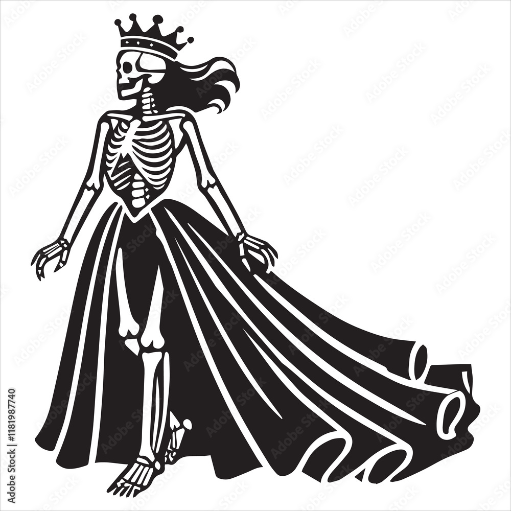 Fototapeta premium Skeleton Queen illustration Vector, Queen Skull Clipart Design 
