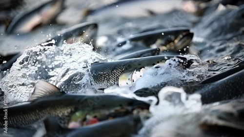 close up of salmon fish on the fish farm