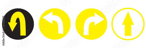 Vector illustration of tun arrows with curved and right-angle turns,color styles design.