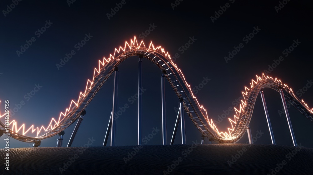 Fototapeta premium Thrilling nighttime roller coaster ride