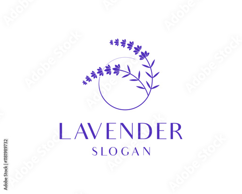 Lavender Floral Purple Aromatherapy Violet Herbal Hand Drawn Circular Frame Vector Logo Design Illustration