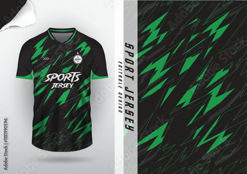 Jersey design, jersey, football, soccer, futsal, running, badminton, tennis, exercise, rugby, pattern, black, green