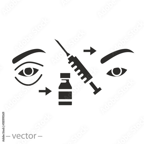 cosmetology against skin aging, facial filler injection icon, dose, fat under old eye, treatment dark circles, flat vector illustration