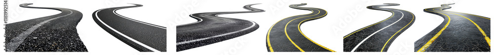Fototapeta premium Asphalt road png cut out element set, transparent background