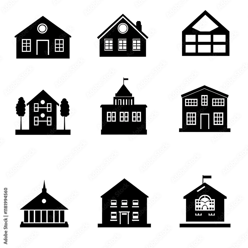 Fototapeta premium Collection of Black and White Building Silhouettes