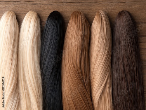 Afrotextured hair extensions, rich natural tones, placed against a rustic wooden background