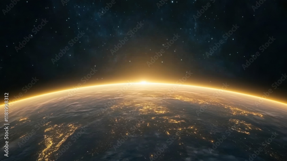 Obraz premium a cinematic perspective of Earthâ€™s rotation, showing the curvature of the planet with sparkling city lights on the night side 