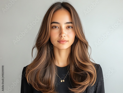 Obraz na płótnie Long straight human hair extensions, caramel highlights glowing under directional light, arranged symmetrically w salonie