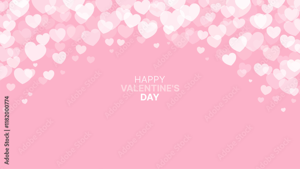 Banner with flying hearts, pink background. Happy Valentine's day template. Abstract background with hearts, love theme. Vector illustration. Banner with flying hearts, pink background. Happy Valentine's day template. Abstract background with hearts, love theme. Vector illustration.