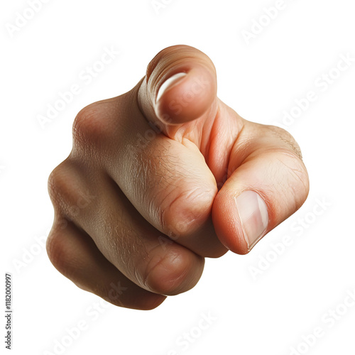 Hand finger pointing directly forward isolated on transparent background