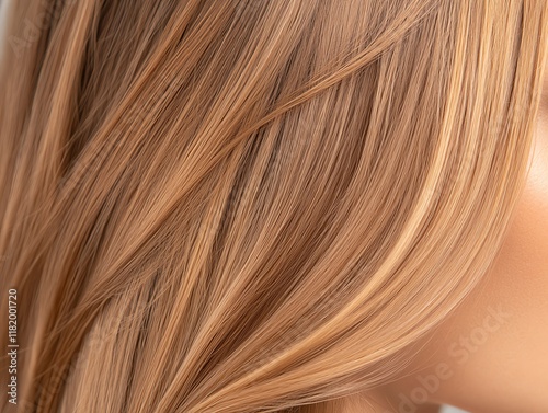 Realistic clipin extensions in deep caramel tones, arranged in an intricate pattern photo