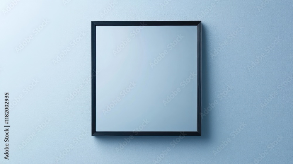 Empty Black Frame on a Light Blue Wall: A Minimalist Photography Empty Black Frame on a Light Blue Wall: A Minimalist Photography