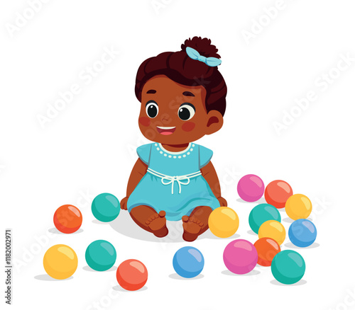 cute little baby girl playing with colorful balls	