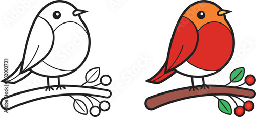 Cute Robin Bird Coloring Page Simple Bird Illustration