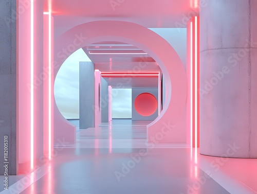 Synthetic clipin extensions in bright pink, floating in a surreal neonlit space photo