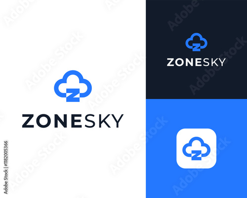 Letter Z Cloud Computing Hosting Server Storage Internet Network Vector Logo Design Illustration