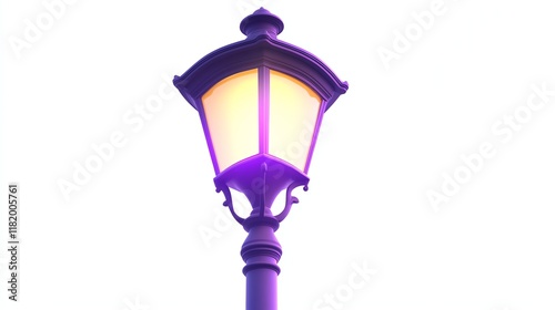 Elegant street lamp with warm glowing light on a white isolated background. photo