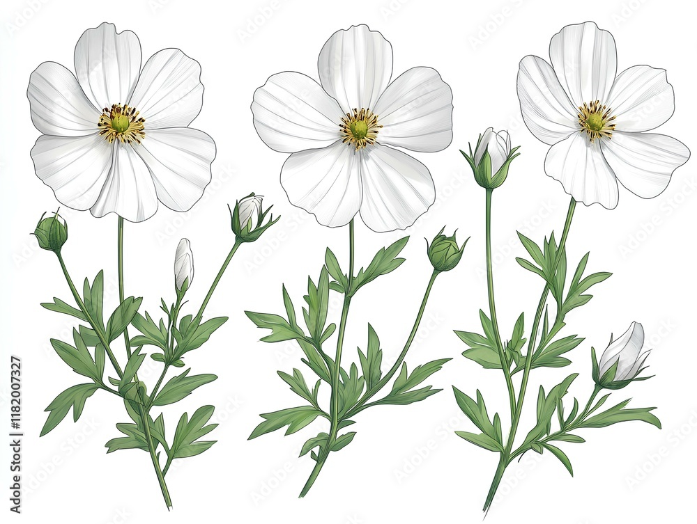 Naklejka premium Set of spring colorful flowers. Set of floral branch. Isolated on white for greeting cards, Easter, thanksgiving. Spring set, hand drawn elements.