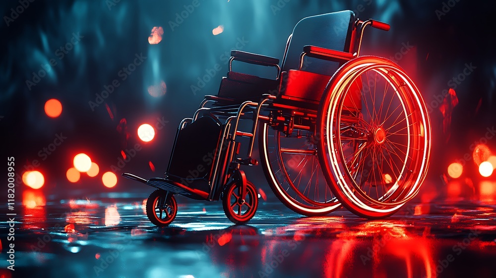 Fototapeta premium Glowing Wheelchair in Dark City Setting