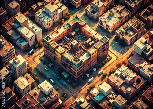 Retro Pixel Art Abstract Urban Exploration: Geometric Cityscape Design