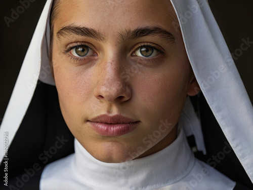 Primer plano, retrato, de, un, joven, monja
 photo