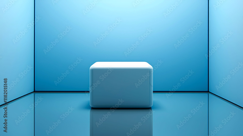 Modern Minimalist Blue Room with a Clean Geometric Cube Display Modern Minimalist Blue Room with a Clean Geometric Cube Display