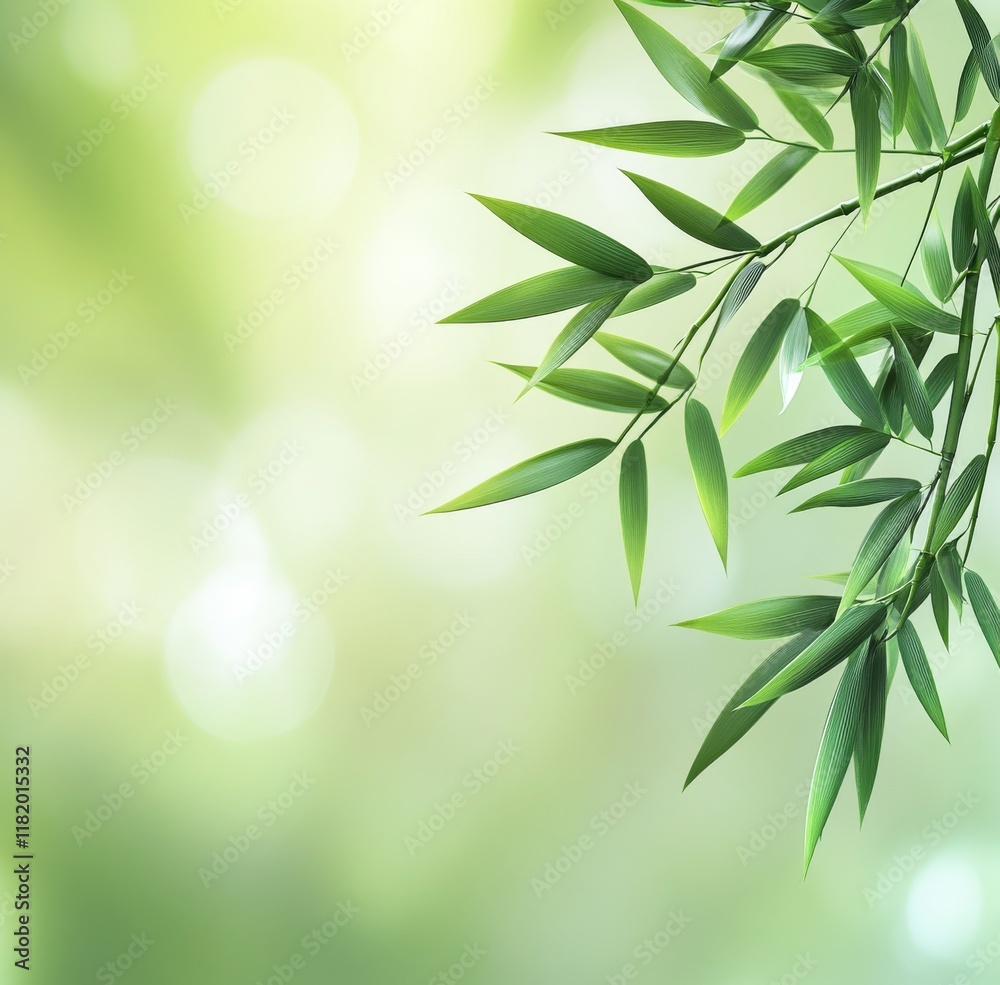 Fototapeta premium Green Bamboo Leaves on Soft Background 