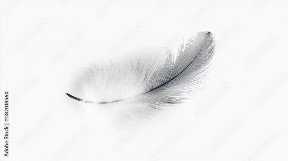 Delicate Black and White Feather on a Soft White Background Delicate Black and White Feather on a Soft White Background