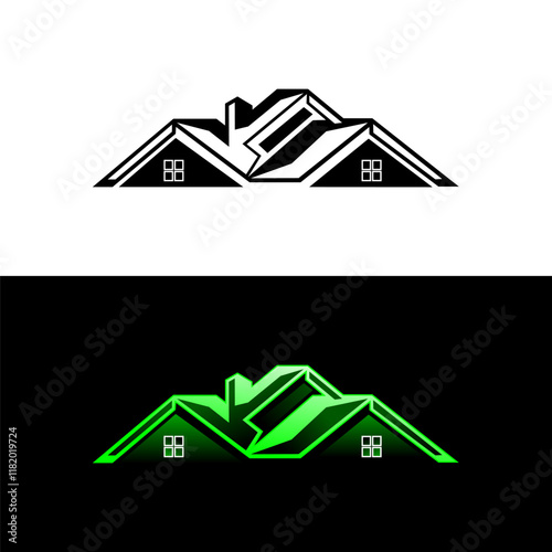 Modern roof top or house logo on white and black background