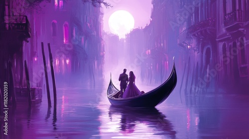 Romantic Gondola Ride Under a Full Moon