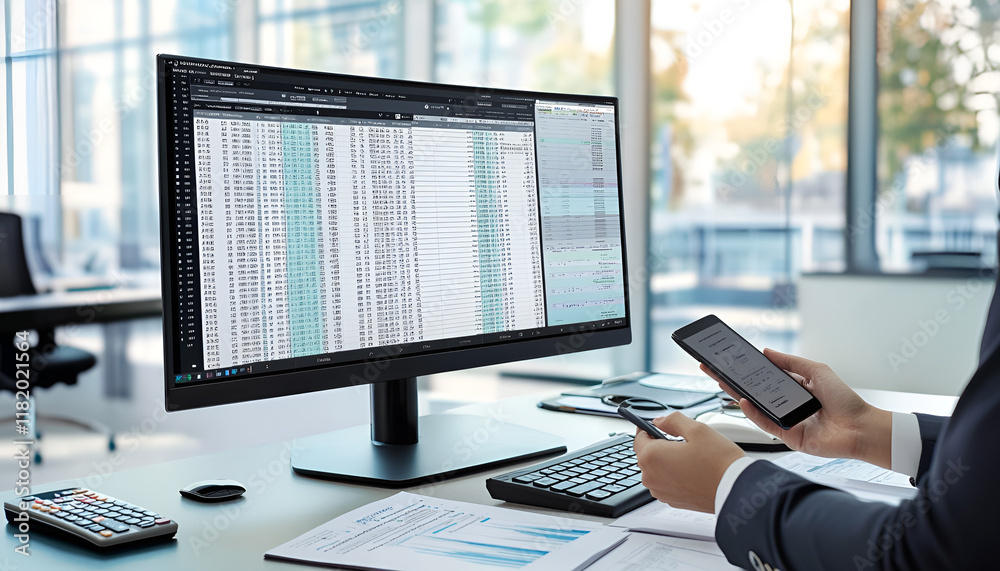 Investors working on desk office and use tablet to check tracking cost. Accounting and Financial concept Investors working on desk office and use tablet to check tracking cost. Accounting and Financial concept