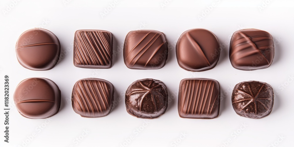 Delicious chocolate candy arranged on a pristine white background creates an enticing visual. This chocolate candy offers a tempting treat perfect for any occasion, showcasing its rich allure. Delicious chocolate candy arranged on a pristine white background creates an enticing visual. This chocolate candy offers a tempting treat perfect for any occasion, showcasing its rich allure.