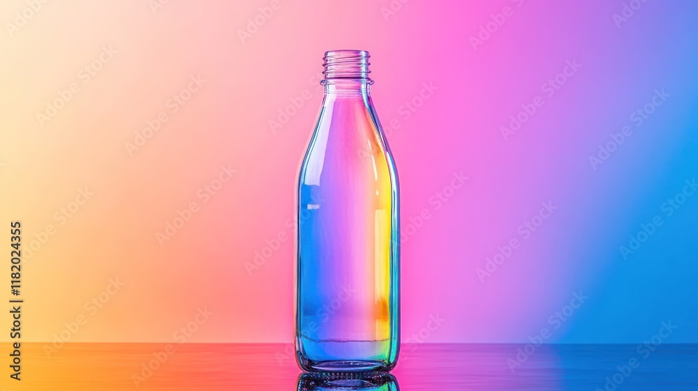 Empty glass bottle, vibrant backdrop, studio shot, product display Empty glass bottle, vibrant backdrop, studio shot, product display