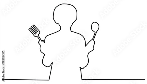 Girl cooking food continuous one line drawing illustration