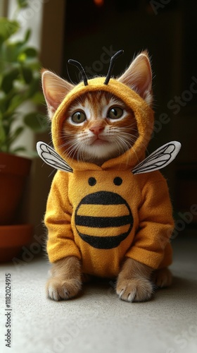 Wallpaper Mural Adorable Kitten in Bee Costume Sitting on Floor Torontodigital.ca