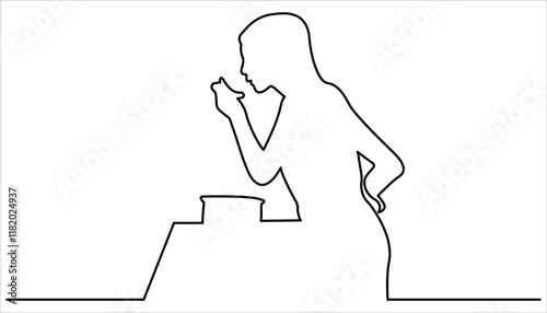 Girl cooking food continuous one line drawing illustration