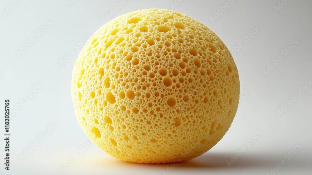 Yellow Sponge Ball with Pores on White Background for Cleanliness