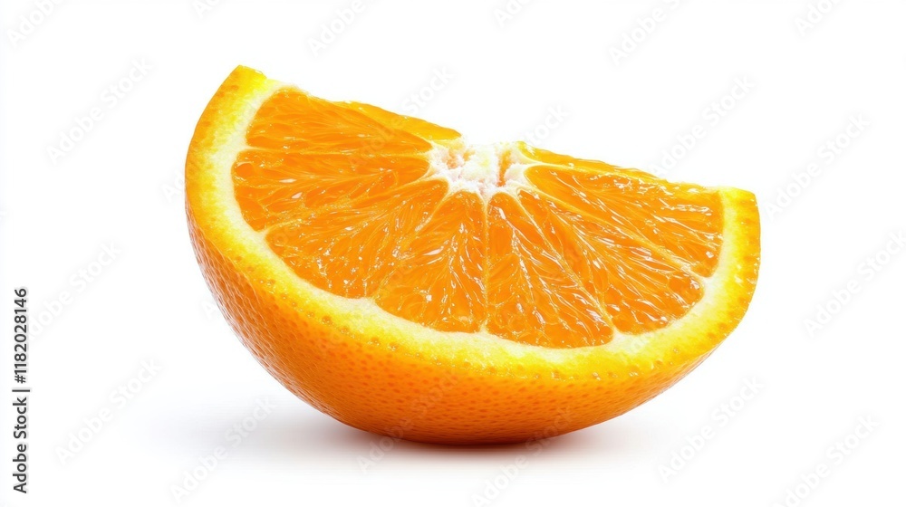 Fresh Orange Slice with Juicy Segments on White Background Fresh Orange Slice with Juicy Segments on White Background